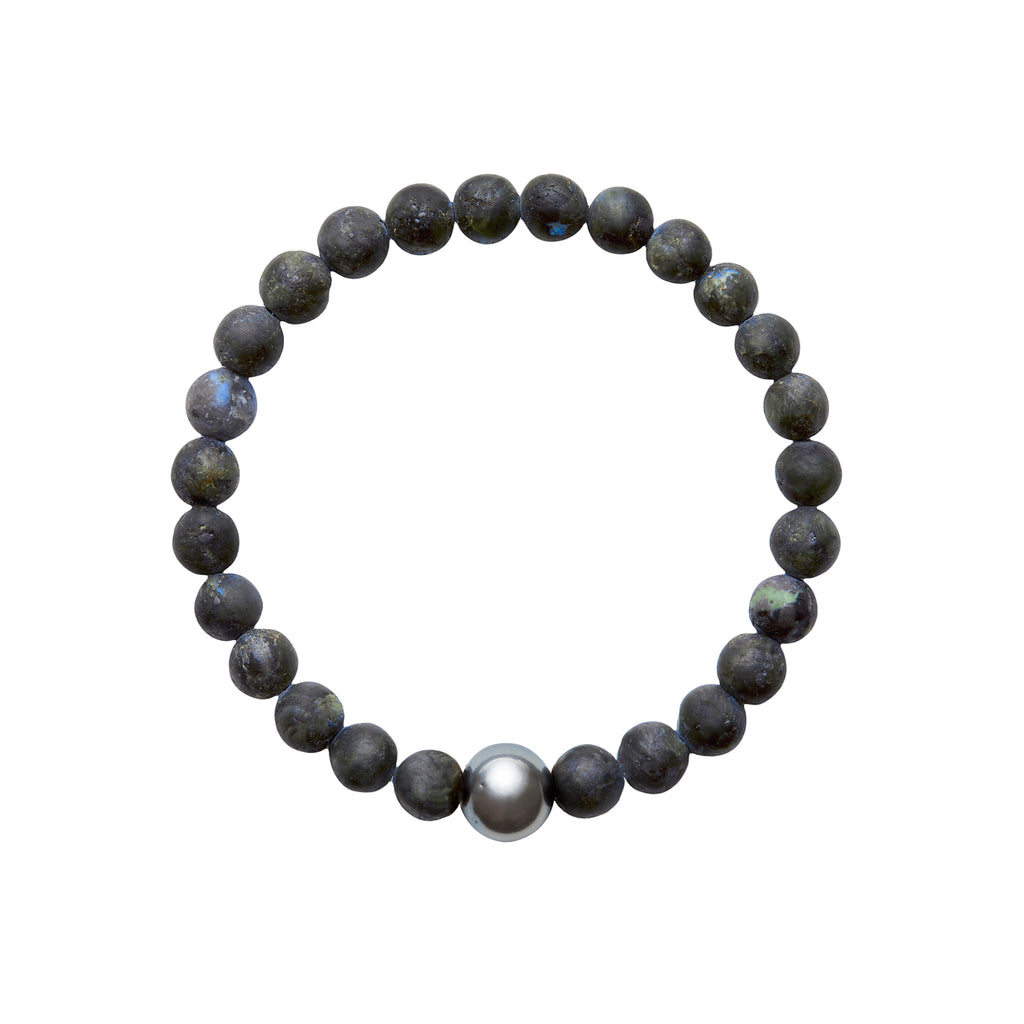 ARO Round Tahitian Pearl & Larvikite Bracelet ::: 8.5mm :::