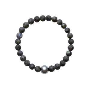 ARO Round Tahitian Pearl & Larvikite Bracelet ::: 8.5mm :::