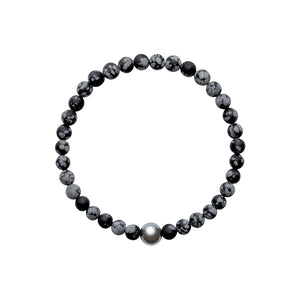 ARO Round Tahitian Pearl & Snowflake Obsidian Bracelet ::: 6.5mm :::
