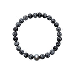 ARO Round Tahitian Pearl & Snowflake Obsidian Bracelet ::: 8.5mm :::